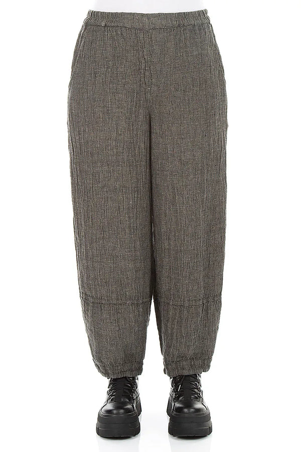 Pantalon ample en lin chiné Gris olive