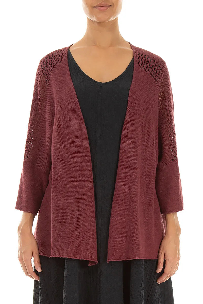 Loose Openwork Antique Ruby Linen Cardigan 1