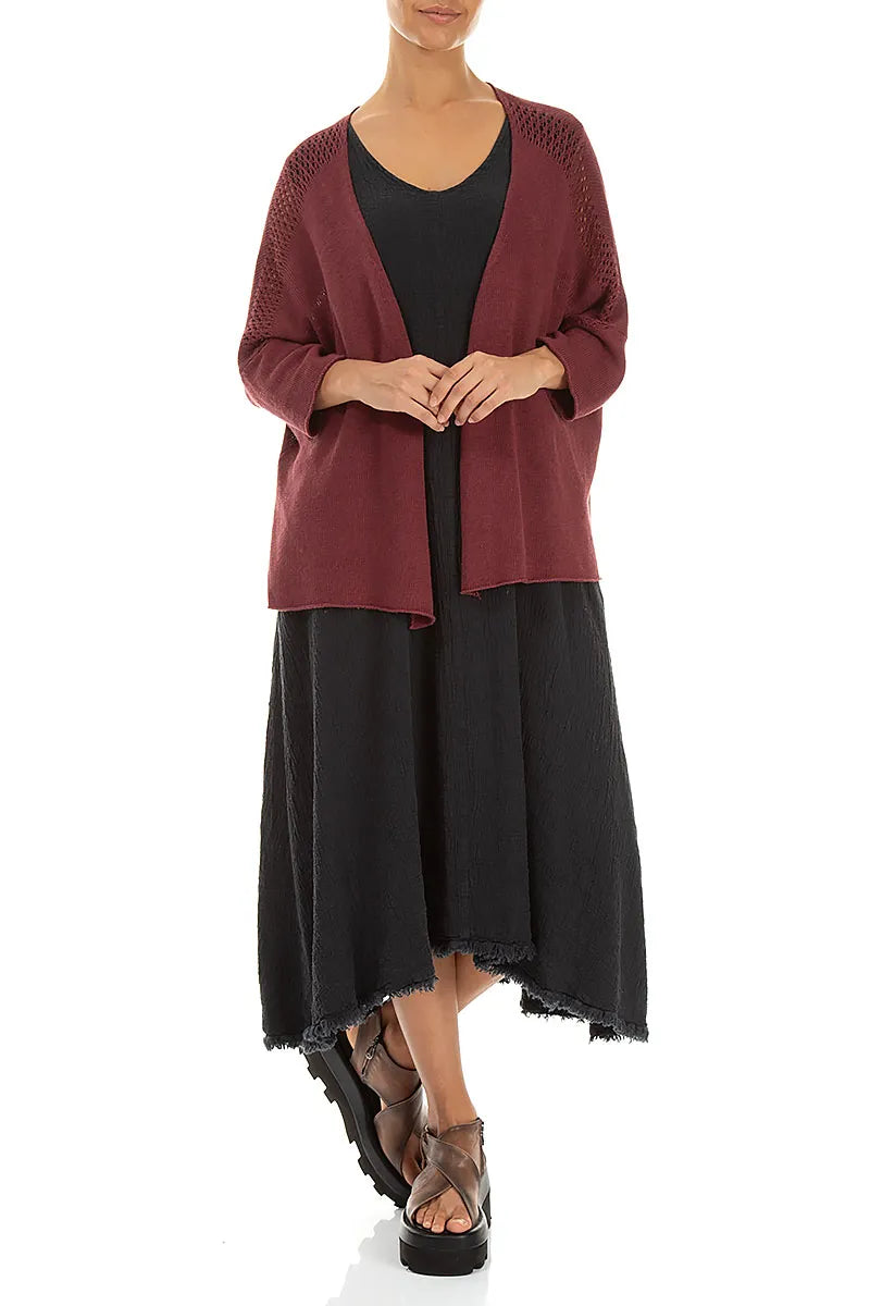 Loose Openwork Antique Ruby Linen Cardigan 4
