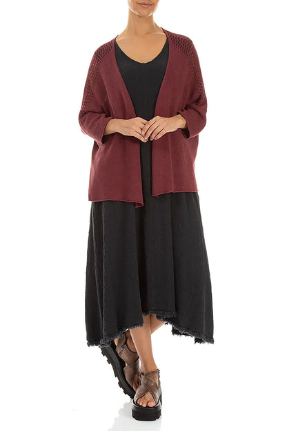 Loose Openwork Antique Ruby Linen Cardigan 4