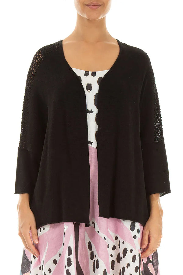 Loose Openwork Black Linen Cardigan 1