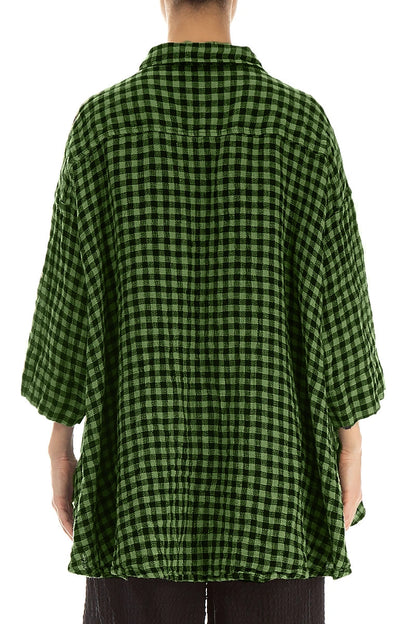Loose Shamrock Green Check Linen Shirt 2