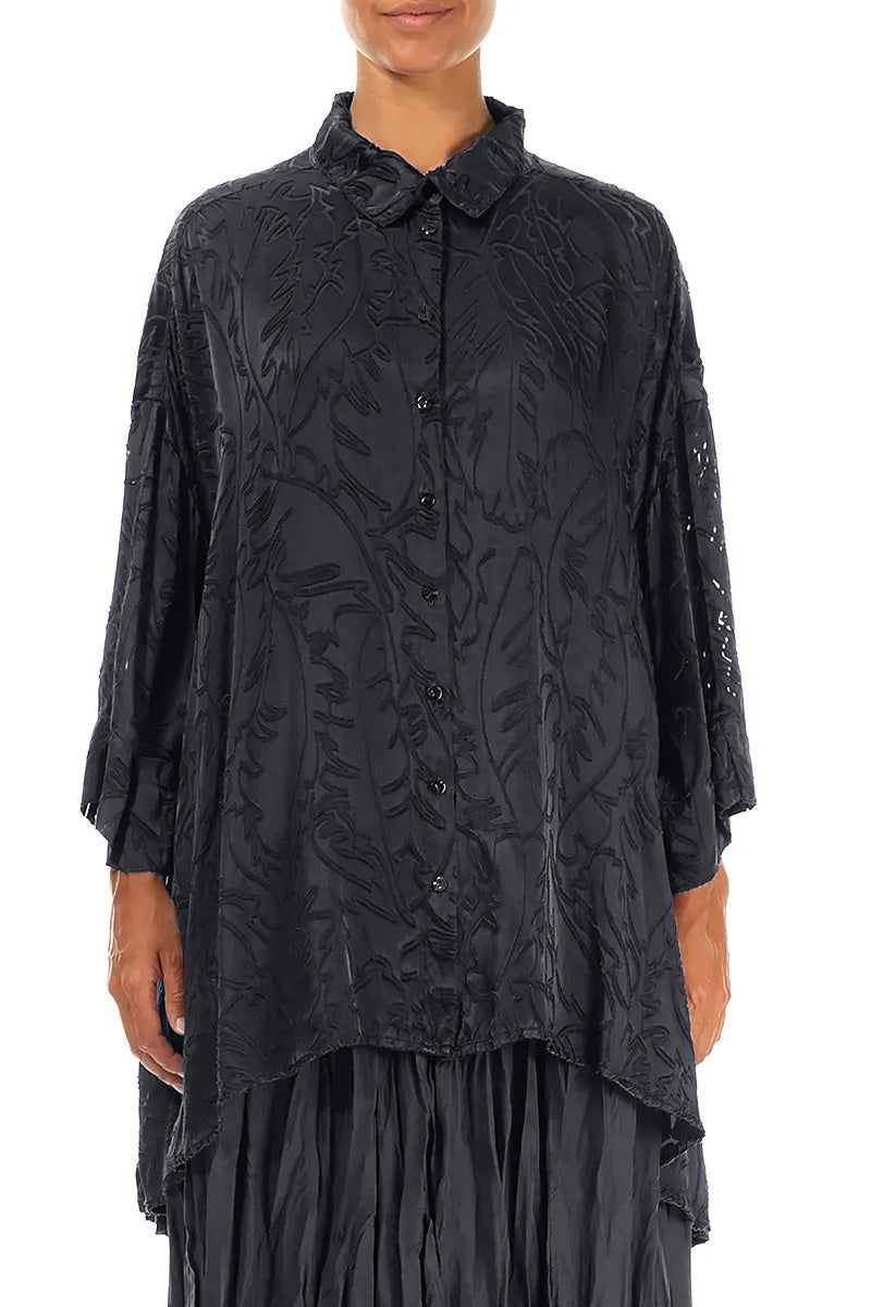 Loose Slate Devoré Feather Silk Shirt 1