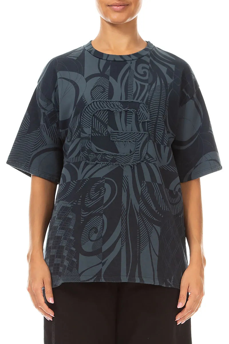 Loose Slate Orbit French Terry Cotton Blouse