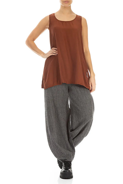 Loose Sleeveless Cinnamon Silk Bamboo Top