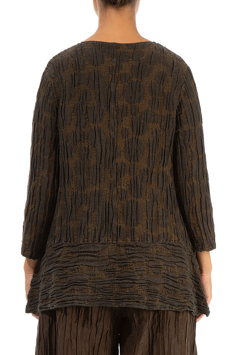 Loose Truffle Brown Circle Silk Linen Tunic 2
