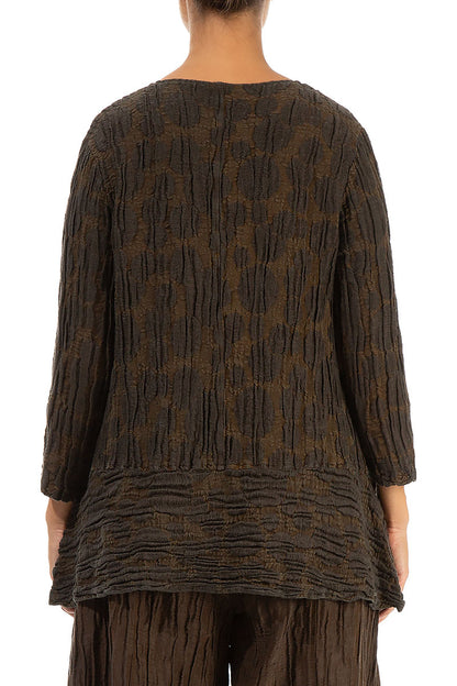 Loose Truffle Brown Circle Silk Linen Tunic 2
