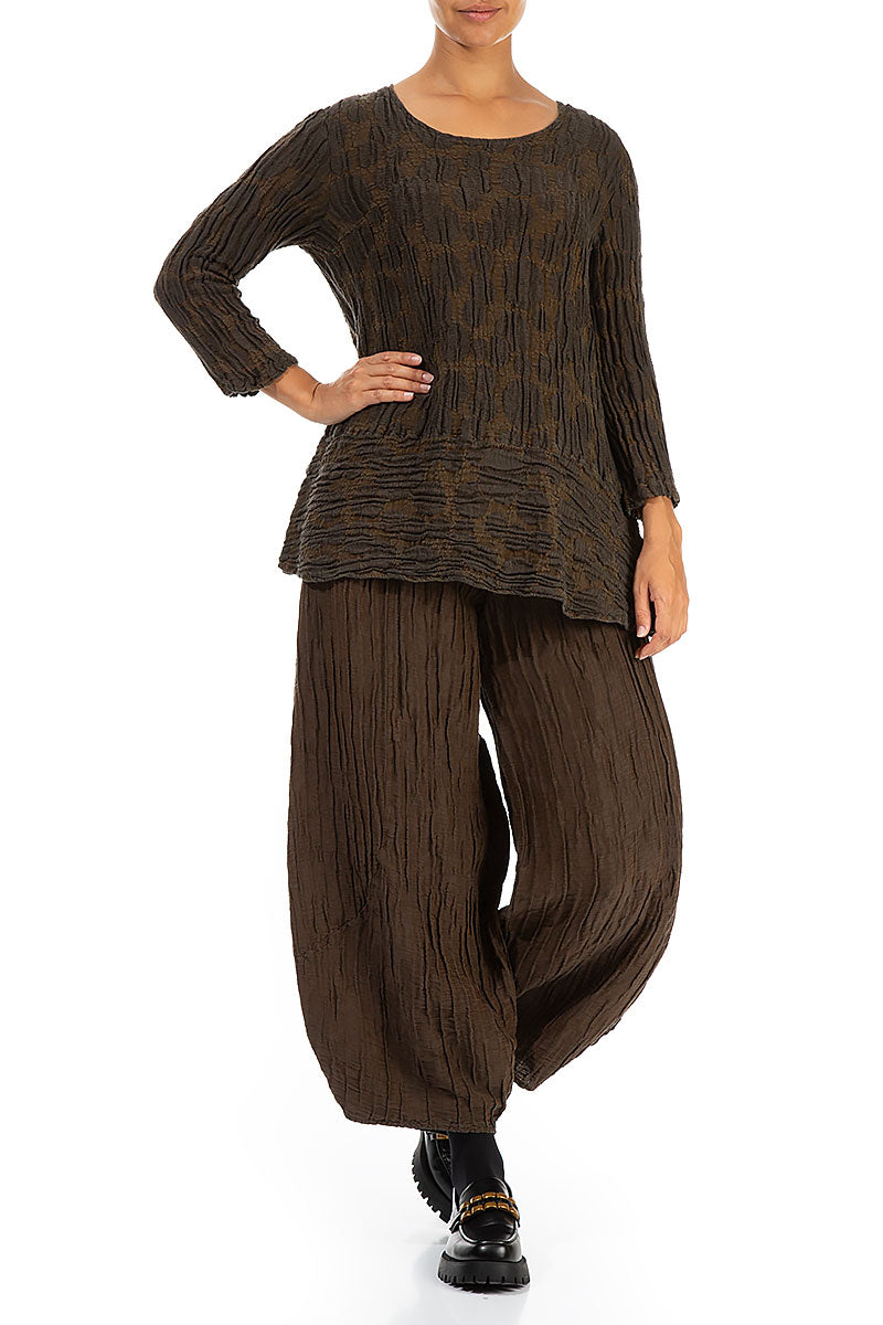 Loose Truffle Brown Circle Silk Linen Tunic 4