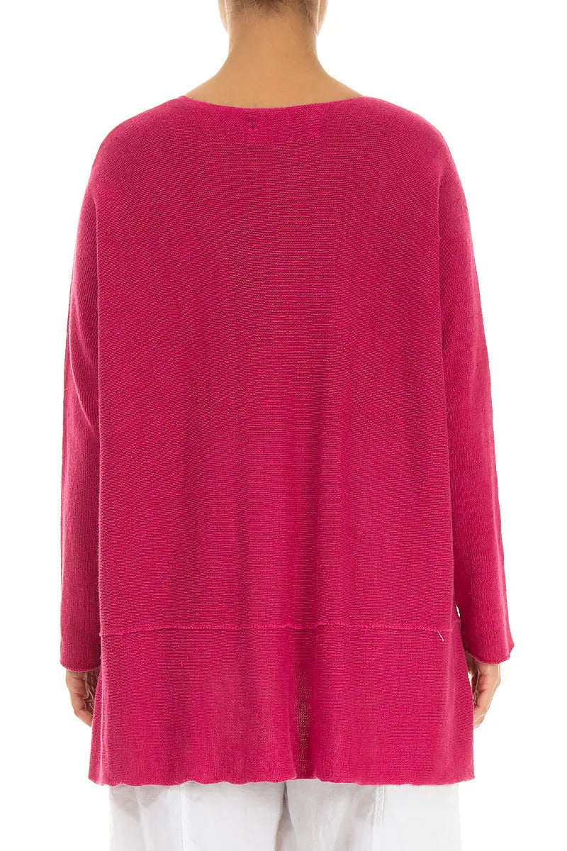 Loose Two Pockets Fuchsia Linen Cardigan 2