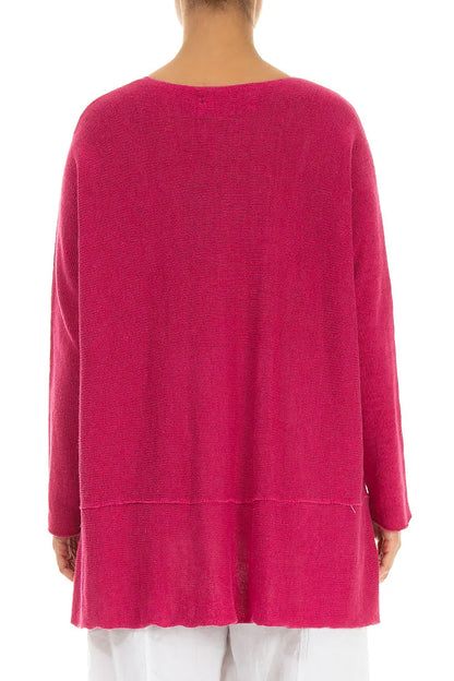 Loose Two Pockets Fuchsia Linen Cardigan 2