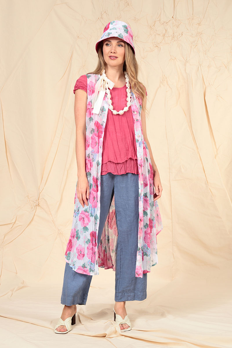 Buttoned Peony Blossom Cotton Tunic Vest 6