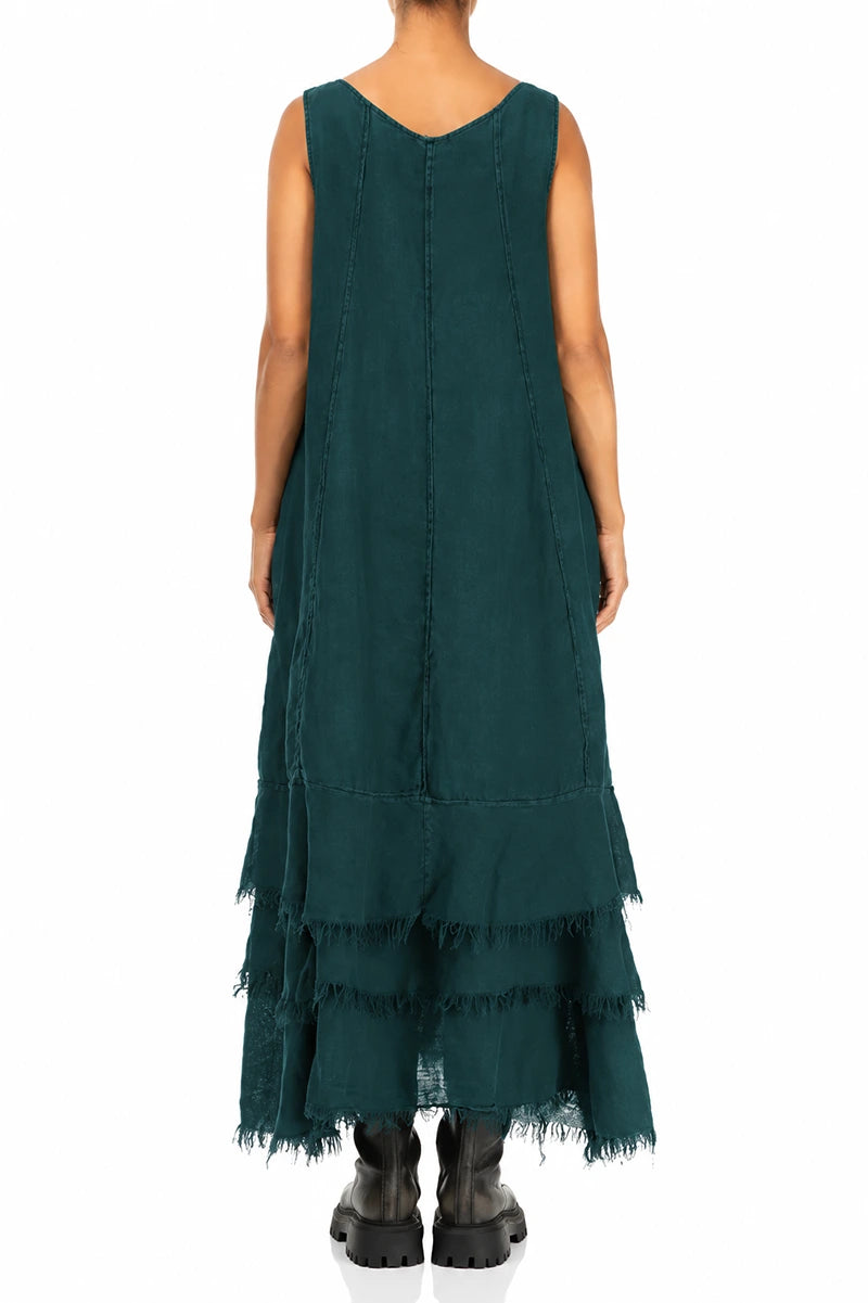 Maxi Deep Turquoise Gauze Linen Dress 2