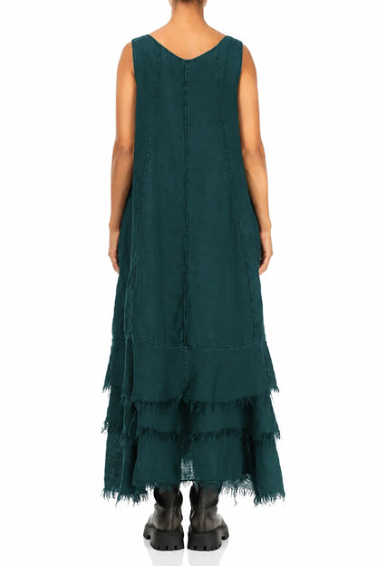 Maxi Deep Turquoise Gauze Linen Dress 2