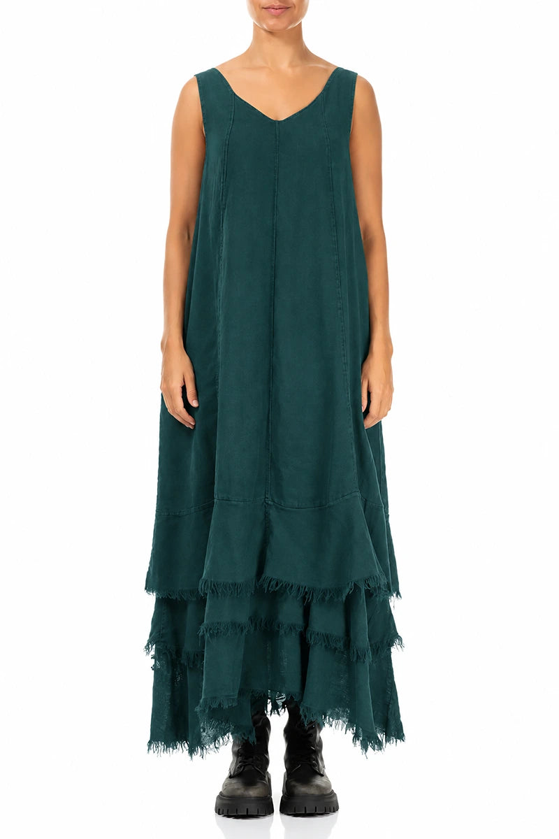 Maxi Deep Turquoise Gauze Linen Dress 1