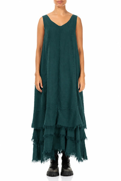 Maxi Deep Turquoise Gauze Linen Dress 1
