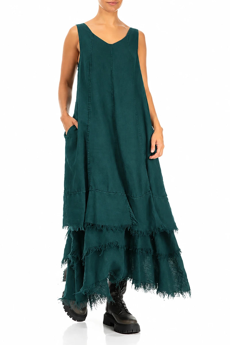 Maxi Deep Turquoise Gauze Linen Dress 3
