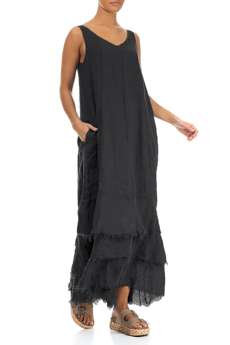 Maxi Graphite Gauze Linen Dress 3