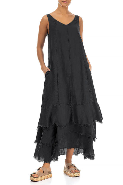 Maxi Graphite Gauze Linen Dress 4