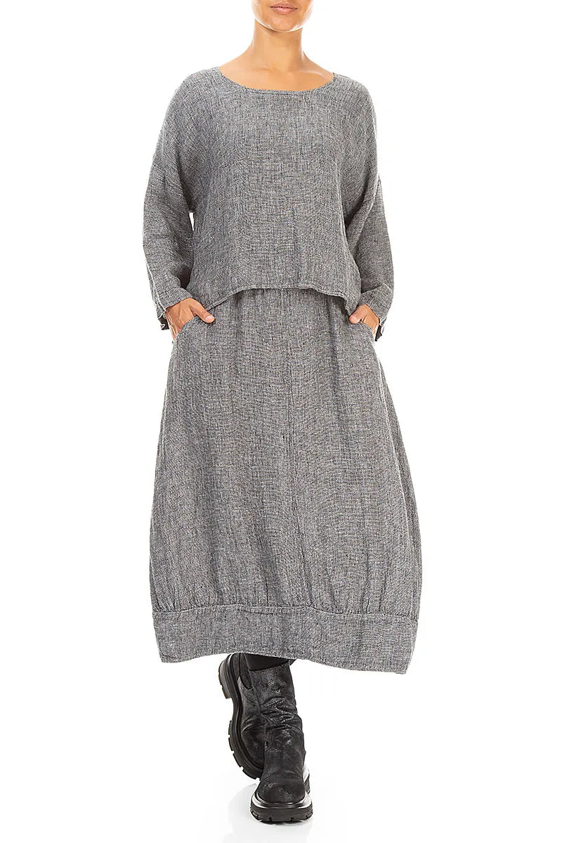 Midi Grey Mélange Linen Skirt