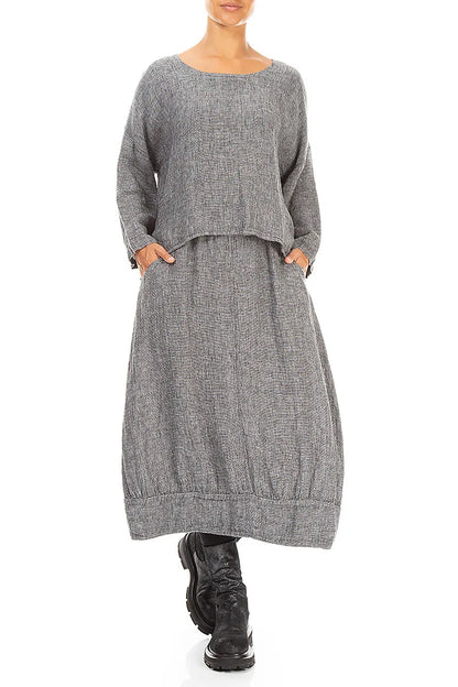 Midi Grey Mélange Linen Skirt