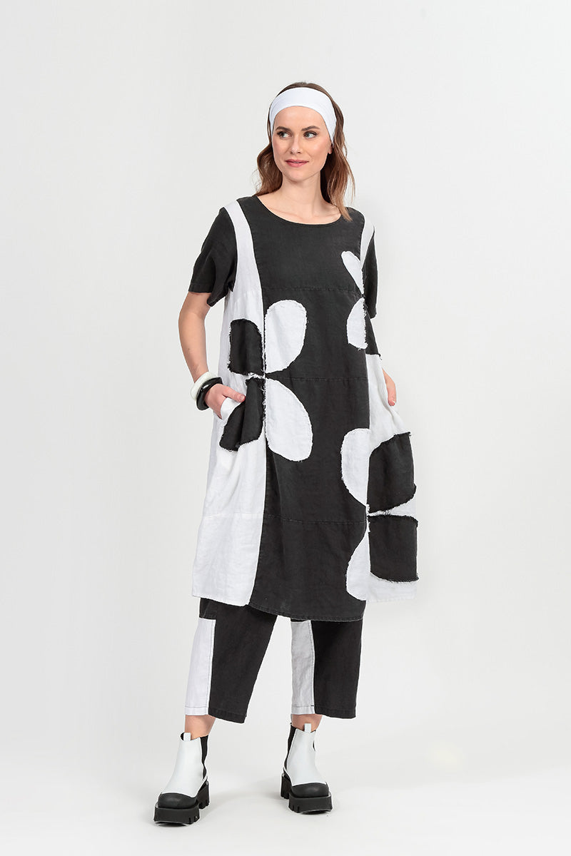Monochrome Petal Linen Dress 8