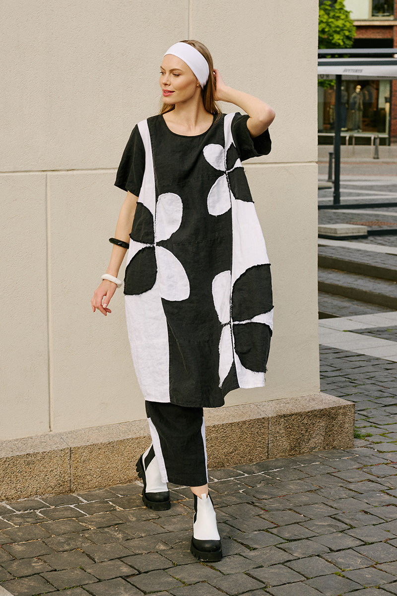 Monochrome Petal Linen Dress 1