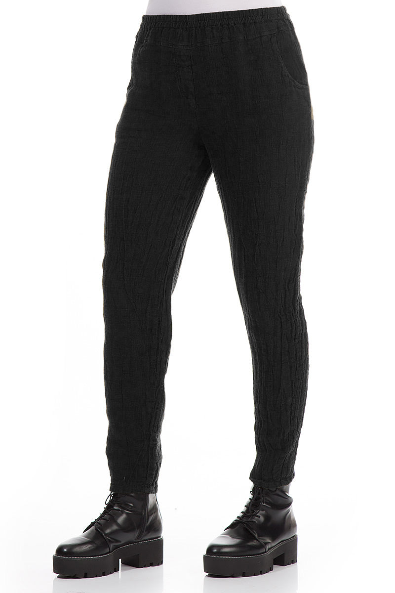 Pantalon en Lin noir chiné