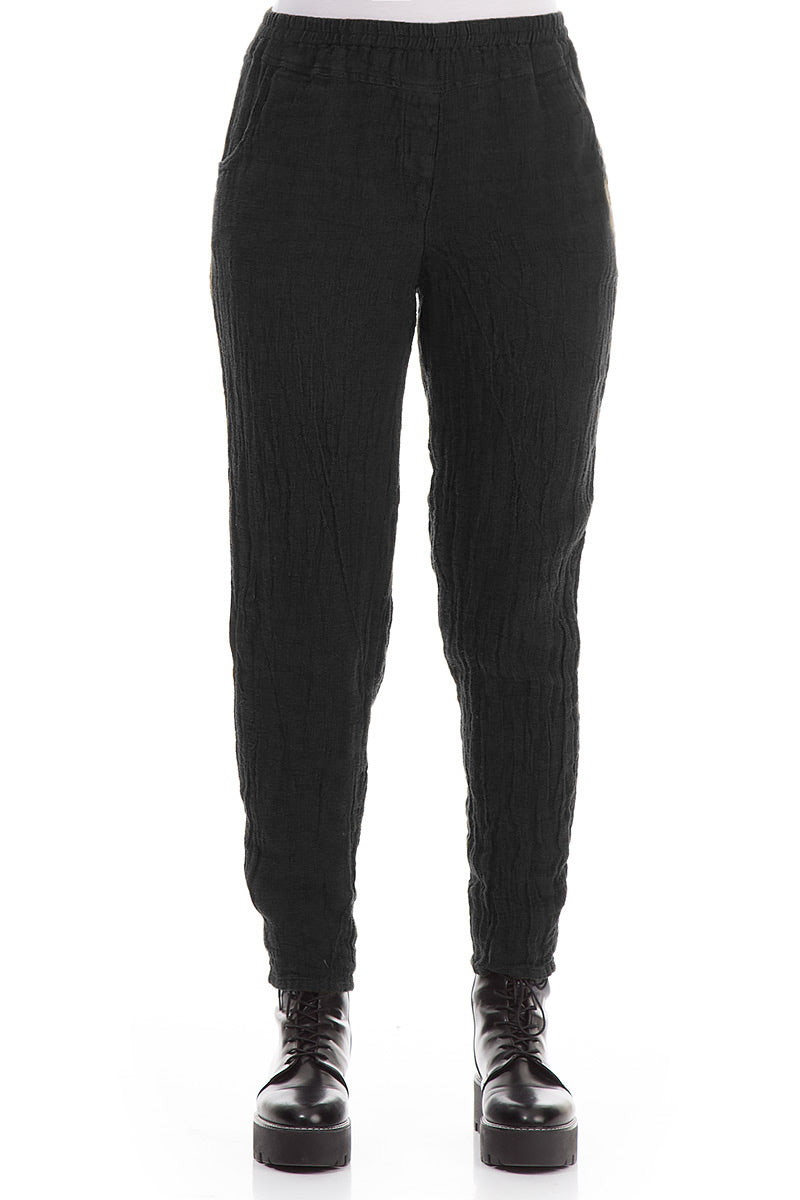 Pantalon en Lin noir chiné