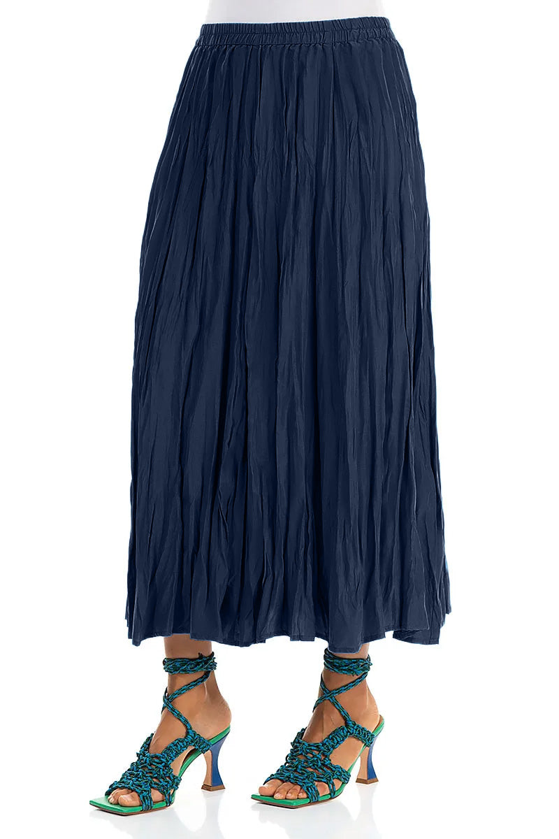 Navy Crumpled Pure Silk Skirt 3