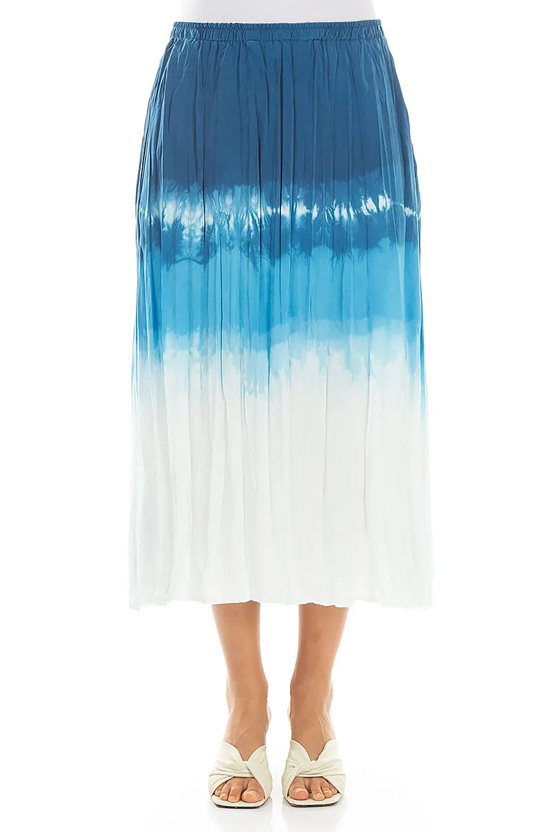 Ocean Blue Ombré Crumpled Pure Silk Skirt 1