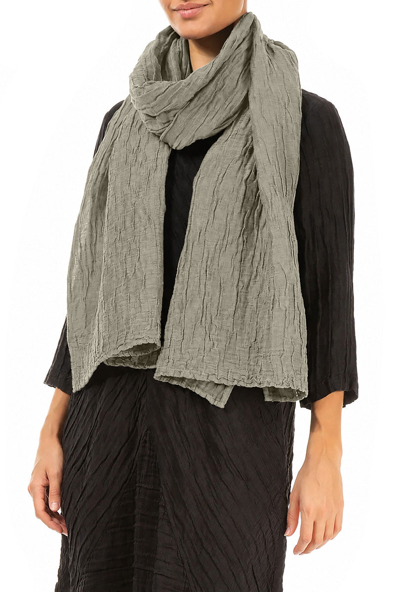 Écharpe en soie et lin froissés Gris olive