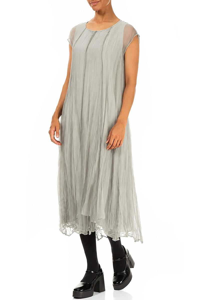 Olive Grey Crumpled Silk Chiffon Dress 3