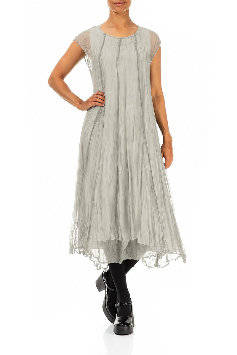 Olive Grey Crumpled Silk Chiffon Dress 4