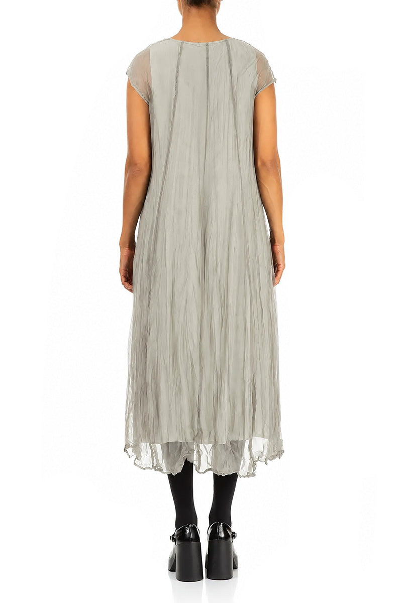 Olive Grey Crumpled Silk Chiffon Dress 2