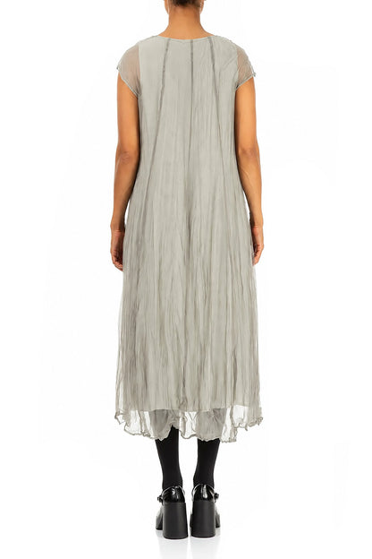 Olive Grey Crumpled Silk Chiffon Dress 2