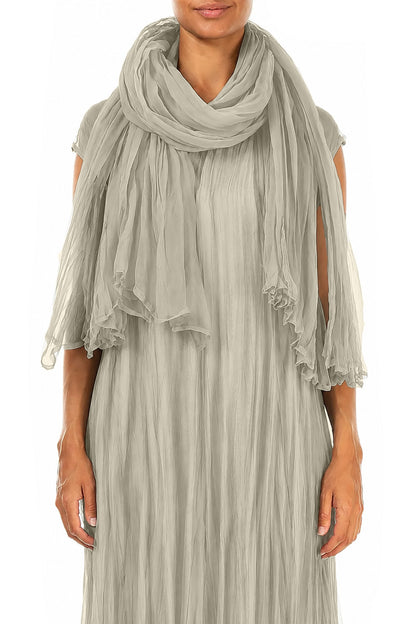Olive Grey Crumpled Silk Chiffon Scarf 1