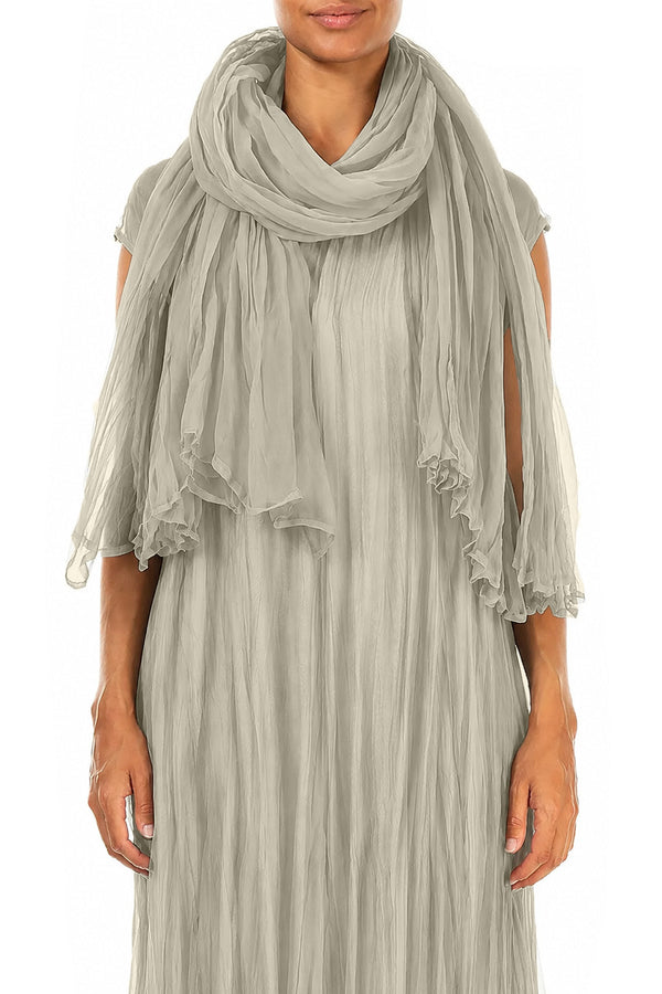 Olive Grey Crumpled Silk Chiffon Scarf 1
