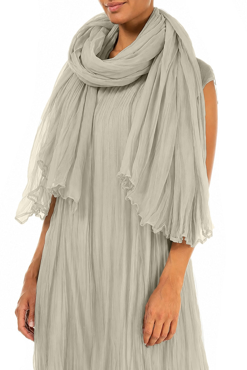 Olive Grey Crumpled Silk Chiffon Scarf 3