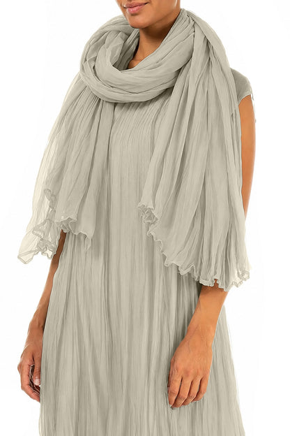 Olive Grey Crumpled Silk Chiffon Scarf 3