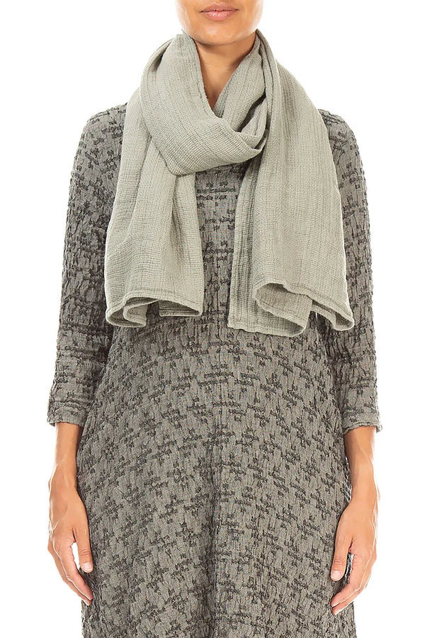 Olive Grey Textured Linen Scarf 1