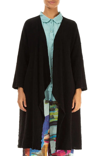 Open Front Black Linen Viscose Jacket 2