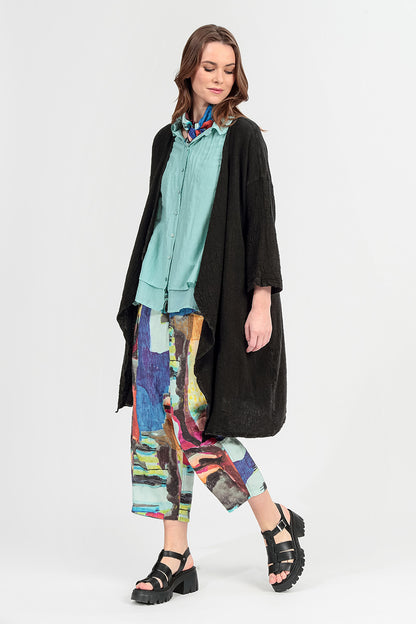 Open Front Black Linen Viscose Jacket 1