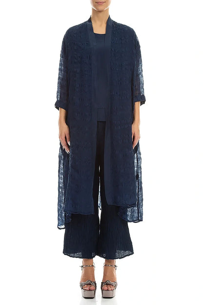 Open Front Navy Light Silk Jacket 2