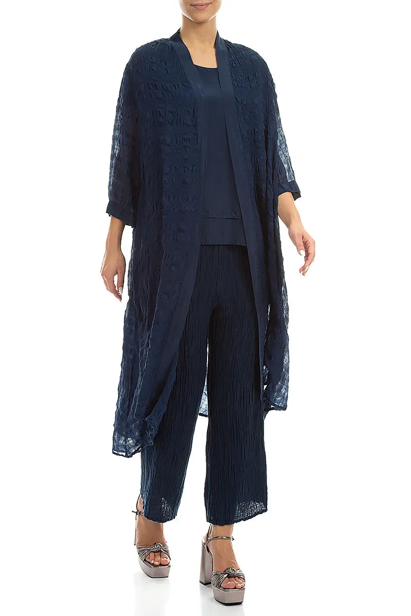 Open Front Navy Light Silk Jacket 4