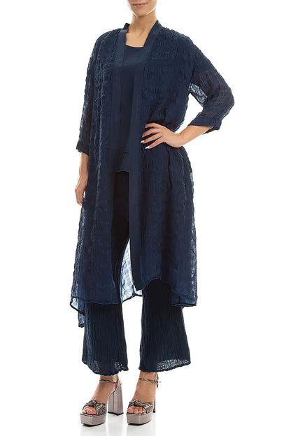 Open Front Navy Light Silk Jacket 5