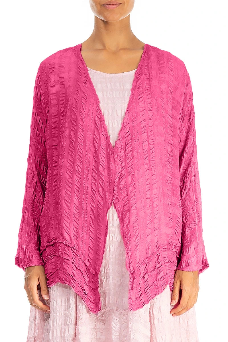 Open Fuchsia Textured Silk Jacket 1