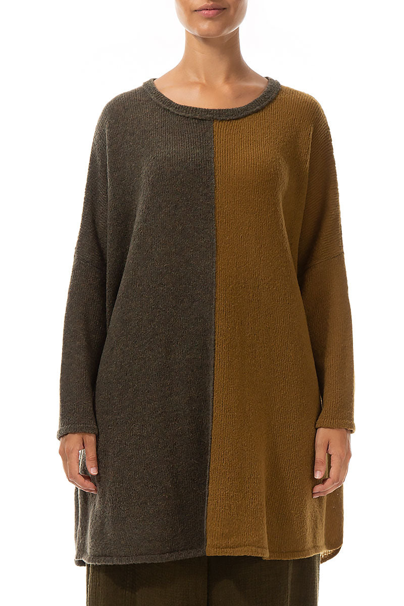 Oversized Dual Khaki Honey Wool Sweater 1