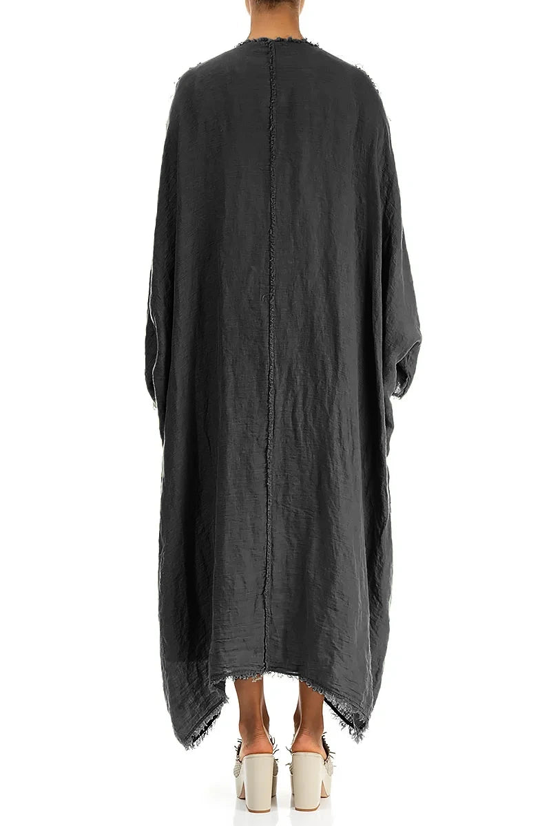 Oversized Raw Edge Graphite Gauze Linen Jacket 2