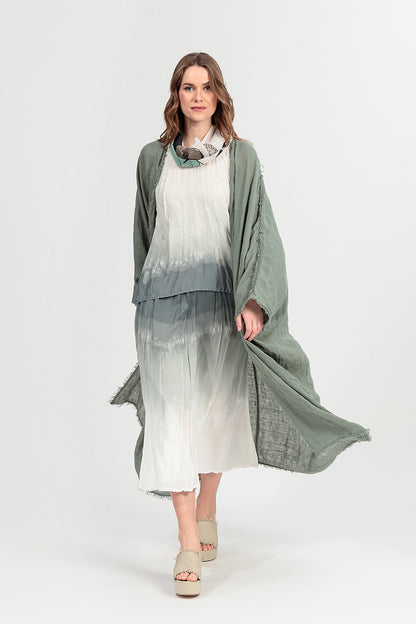 Oversized Raw Edge Sage Gauze Linen Jacket 8