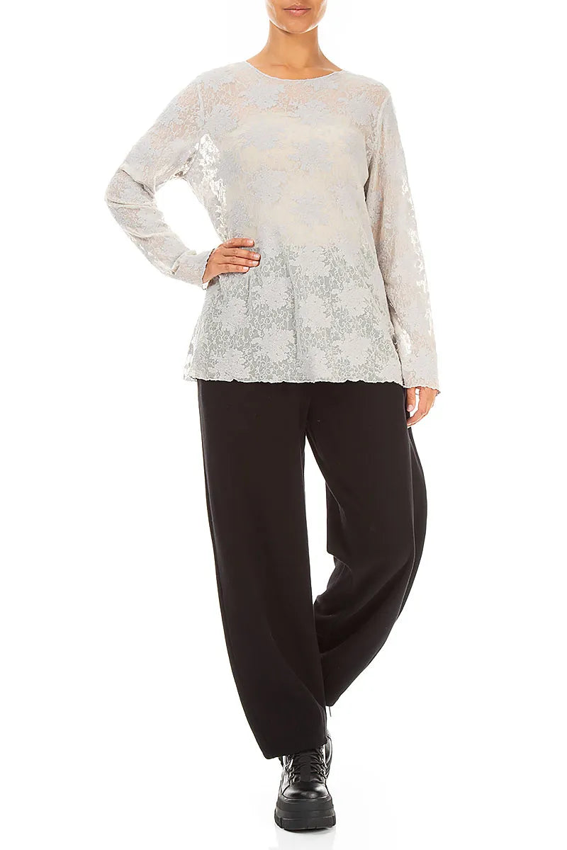 Bluse aus Baumwollspitze mit Blumenmuster in Perlgrau